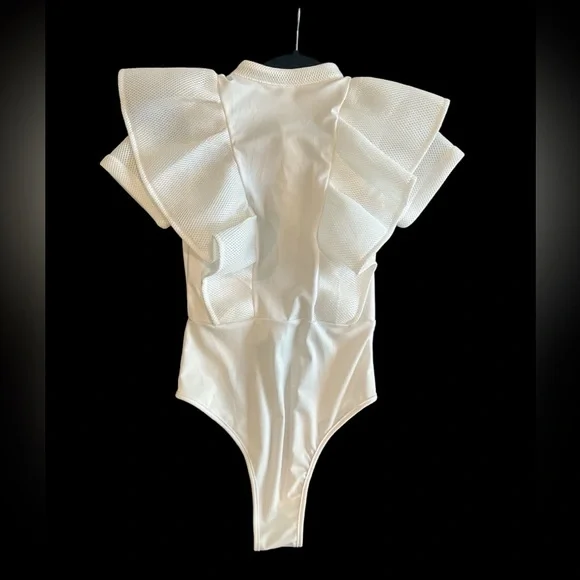 New white butterfly bodysuit with belt from Born in Stockholm. - Picture 2 of 2